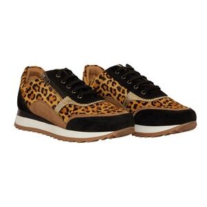 MYRA VELOCITY SNEAKERS‎ Animal Print Leather Metallic Detail Size 10 Leopard